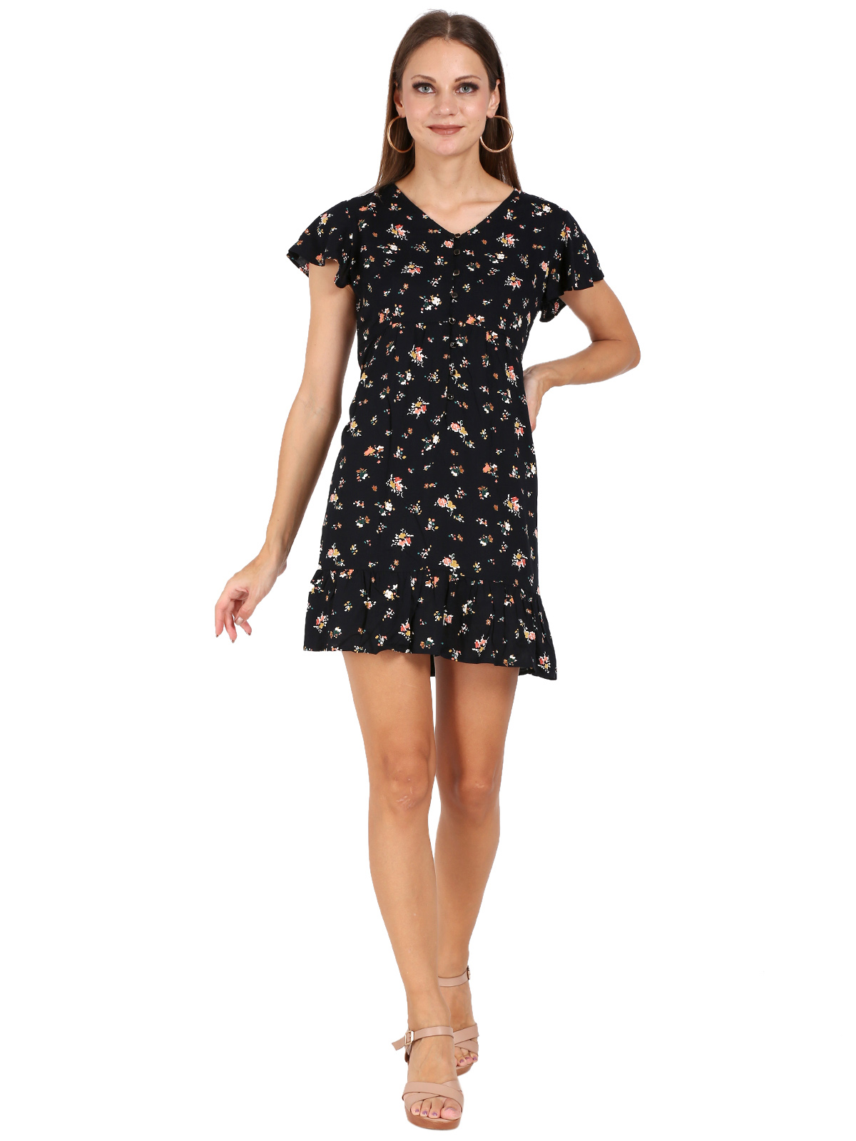 RAYON UNLINED DRESS WITH SHORT SLEEVES