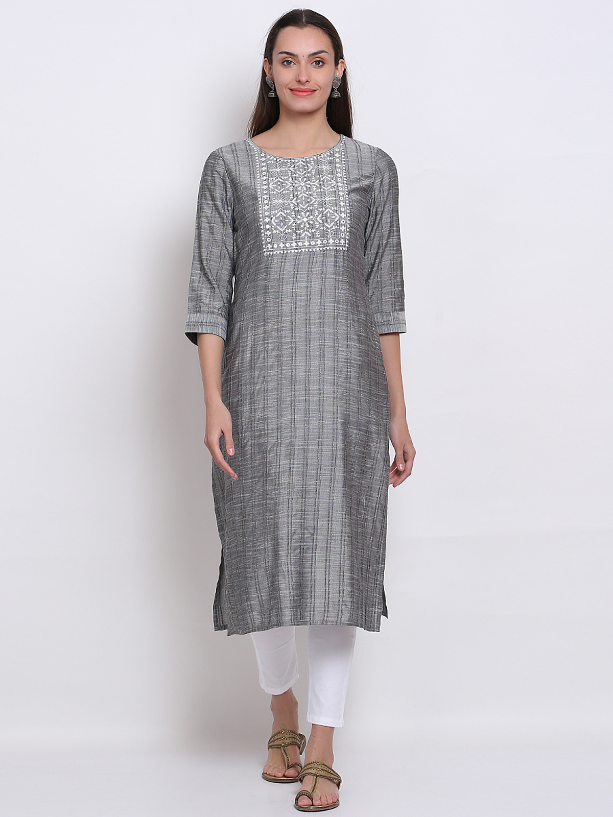 YARN DYED EMBROIDERY KNEE LENGTH KURTA