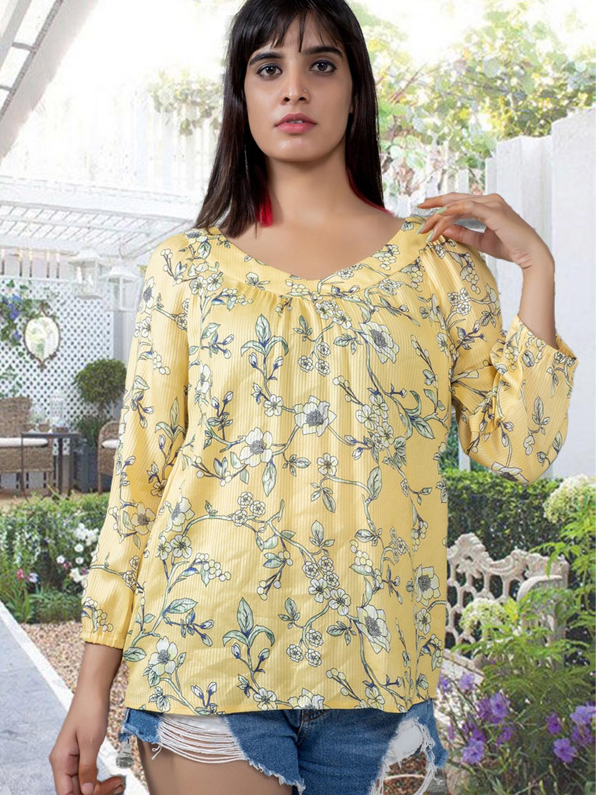 FLORAL PRINTED DOBBY BLOUSE