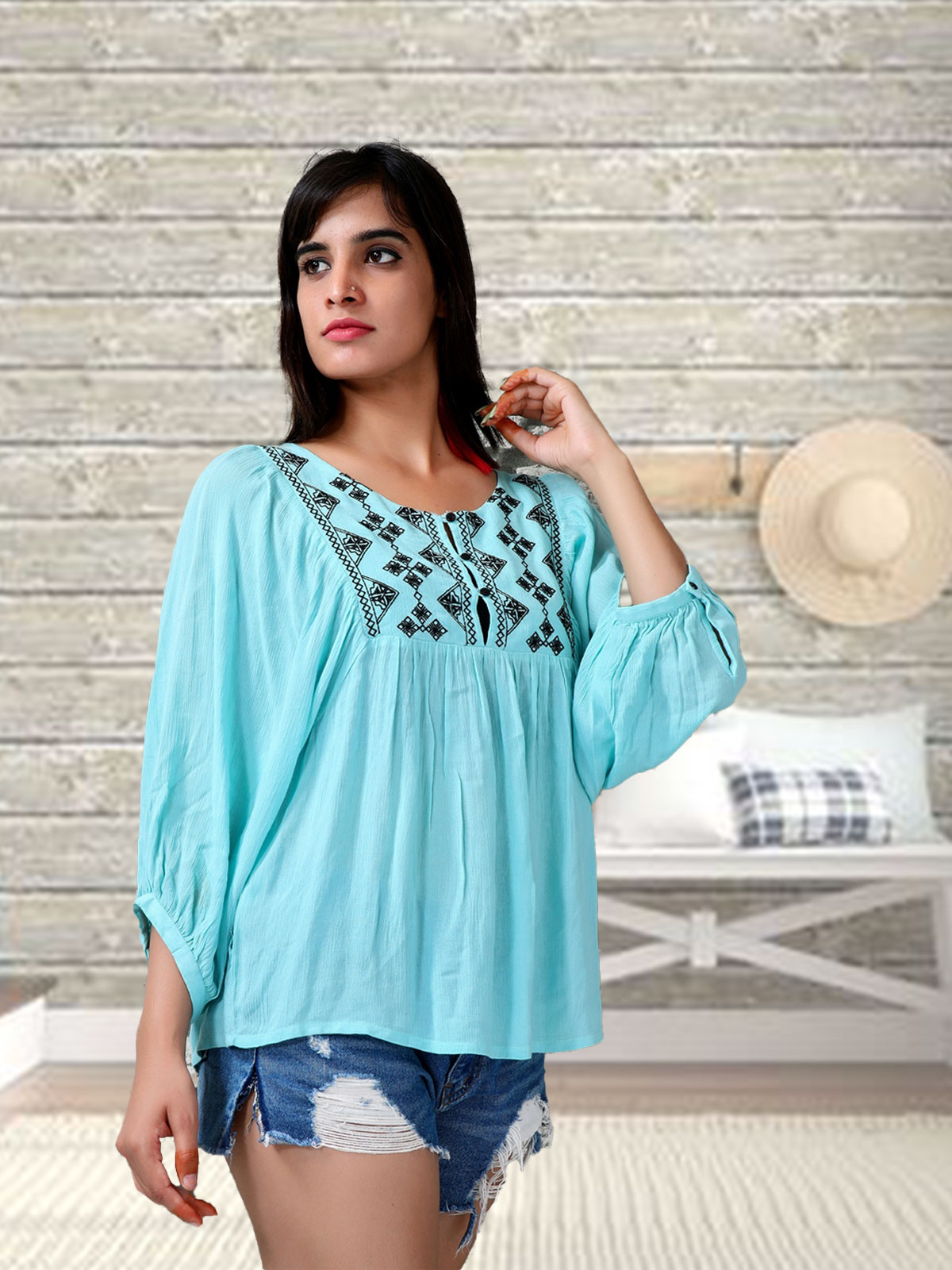 RAYON EMBROIDERED BLOUSE