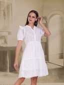 SCHIFFLY LINED KNEE LENGTH DRESS WITH SHORT SLEEVES