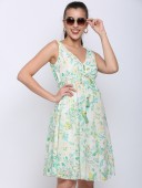 V NECK FLORAL PRINT KNEE LENGTH DRESS