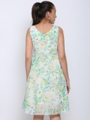 V NECK FLORAL PRINT KNEE LENGTH DRESS