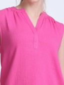 Magenta Cotton Dubble Gauze Sleeve Less Top