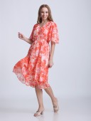 PRINTED POLY GGT FLERED DRESS WITH LINING LACE & SMOKING