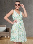 V NECK FLORAL PRINT KNEE LENGTH DRESS