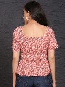 FLORAL CROP TOP WITH SHORT ELASTCATED SLEEVES