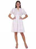 SCHIFFLY LINED KNEE LENGTH DRESS WITH SHORT SLEEVES