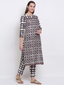 PRINTED EMBROIDERY KNEE LENGTH KURTA WITH PENT