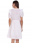 SCHIFFLY LINED KNEE LENGTH DRESS WITH SHORT SLEEVES