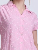 COTTON YARN DYED EMBROIDERY SHIRT WITH CALF SLEEVE