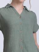 COTTON DUBBLE GAUZE SHIRT WITH CALF SLEEVE