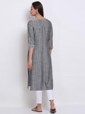 YARN DYED EMBROIDERY KNEE LENGTH KURTA-back