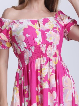 PRINTED DRESS WITH OFF SHOULDER-back