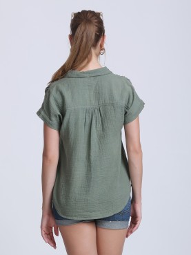 COTTON DUBBLE GAUZE SHIRT WITH CALF SLEEVE-back