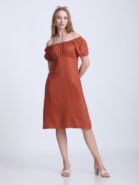 DYED FRONT RUCHING RAYON FLEX OFF SHOULDER-front