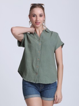 COTTON DUBBLE GAUZE SHIRT WITH CALF SLEEVE-front