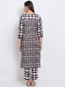 PRINTED EMBROIDERY KNEE LENGTH KURTA WITH PENT-back